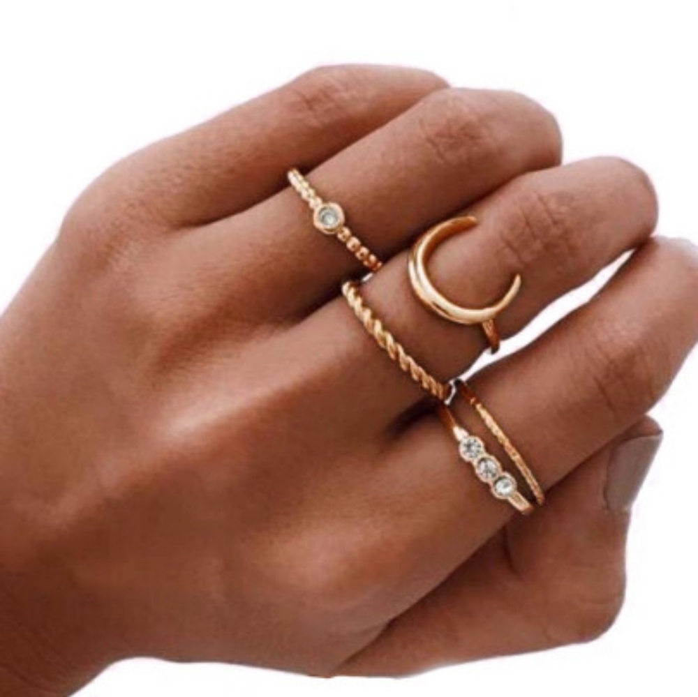 Gold Crescent Midi Ring Set